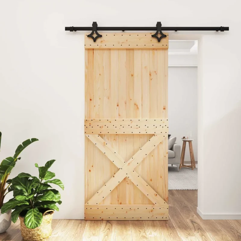 Porta scorrevole 95 x 210 cm Naturale e Nero 3445077