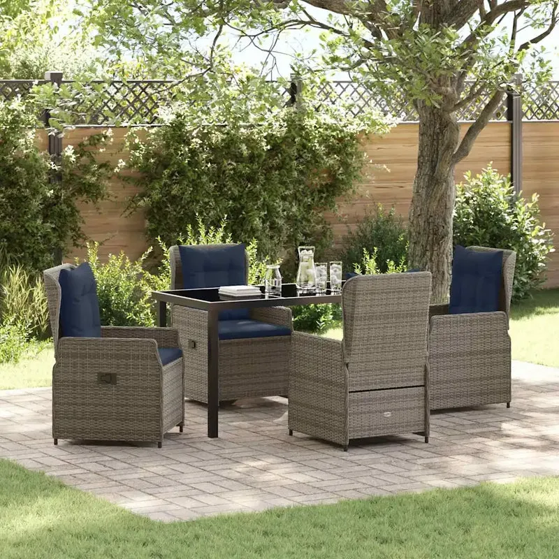 Set da Pranzo per Giardino 5 pz Grigio Poly Rattan 3381032