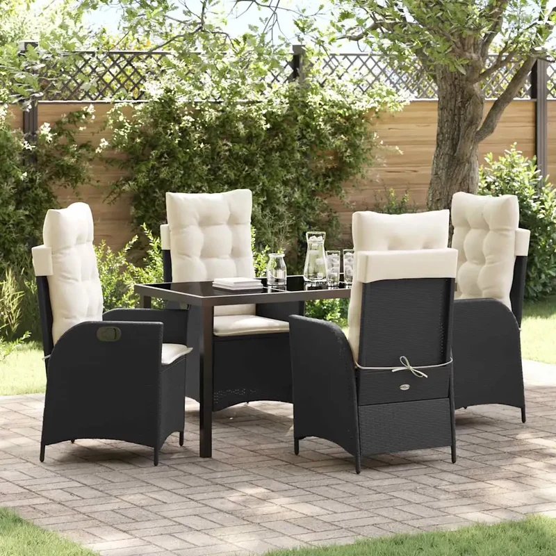 Set da Pranzo per Giardino 5 pz Nero polyrattan 3380479