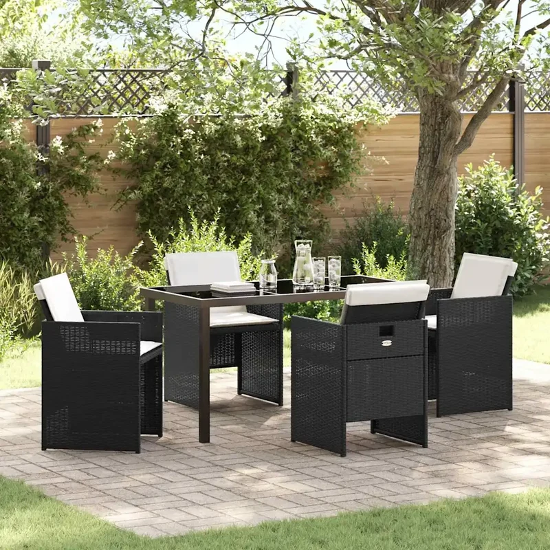 Set da Pranzo per Giardino 5 pz Nero polyrattan 3379941