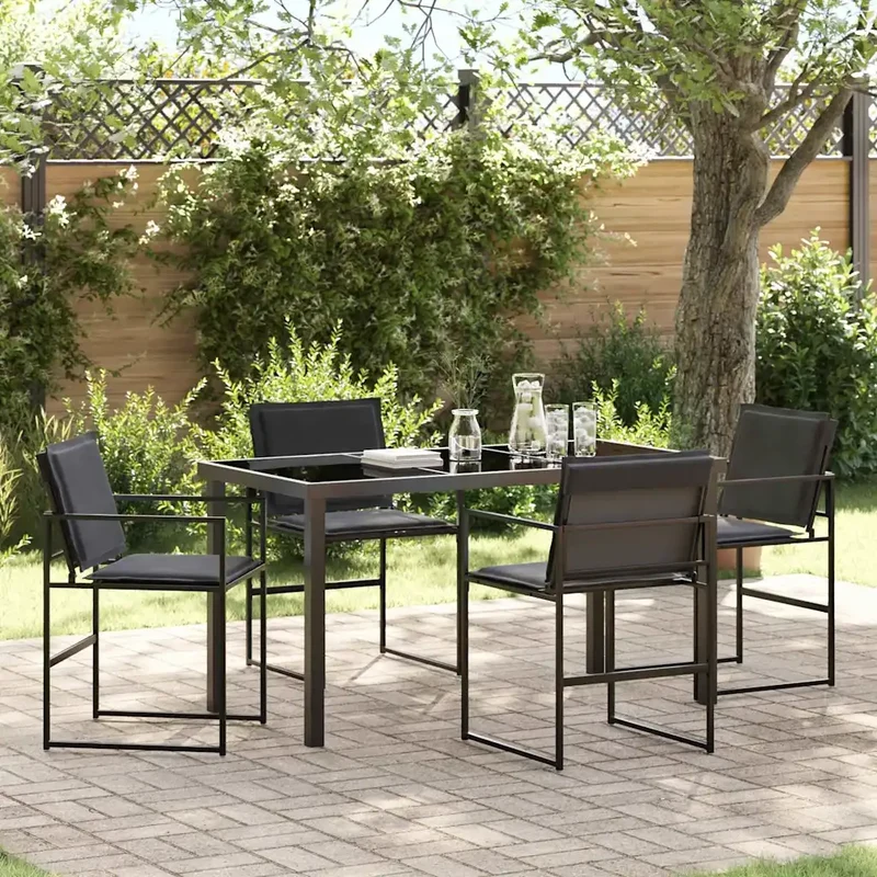 Set da Pranzo per Giardino 5 pz Nero Textilene e Acciaio 3379333