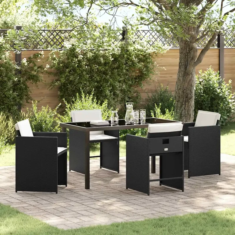 Set da Pranzo per Giardino 5 pz Nero polyrattan 3379973
