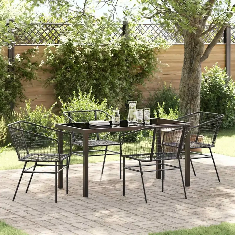 Set da Pranzo per Giardino 5 pz Nero polyrattan 3380892