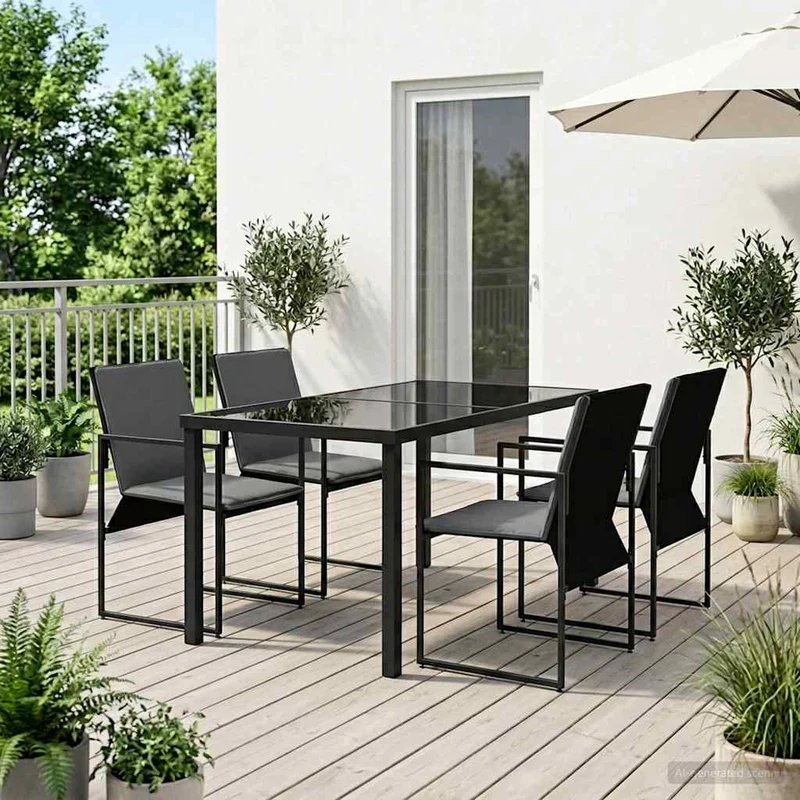 Set da Pranzo per Giardino 5 pz Nero e antracite 3448904