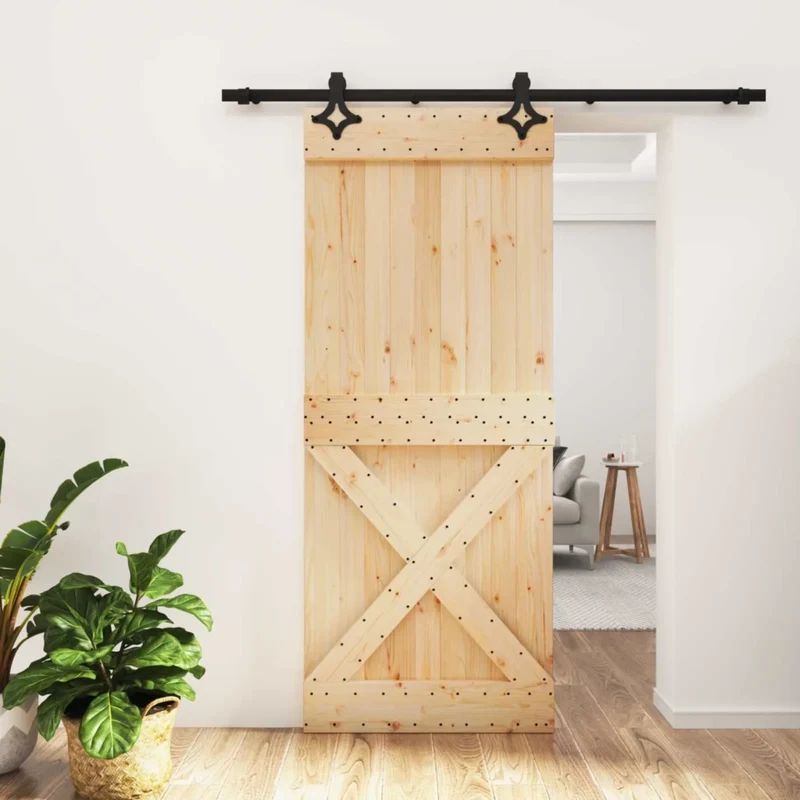 Porta scorrevole 85 x 210 cm Naturale e Nero 3445075
