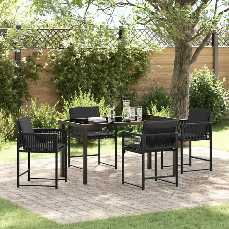 Set da Pranzo per Giardino 5 pz Nero polyrattan 3380746