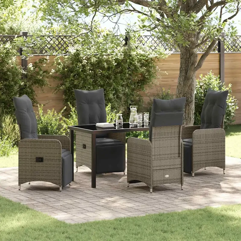 Set da Pranzo per Giardino 5 pz Grigio polyrattan 3379676
