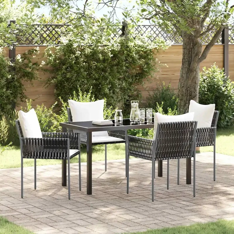 Set da Pranzo per Giardino 5 pz Marrone e Nero Rattan in PE 3379095