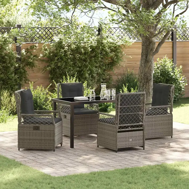 Set da Pranzo per Giardino 5 pz Grigio polyrattan 3380997