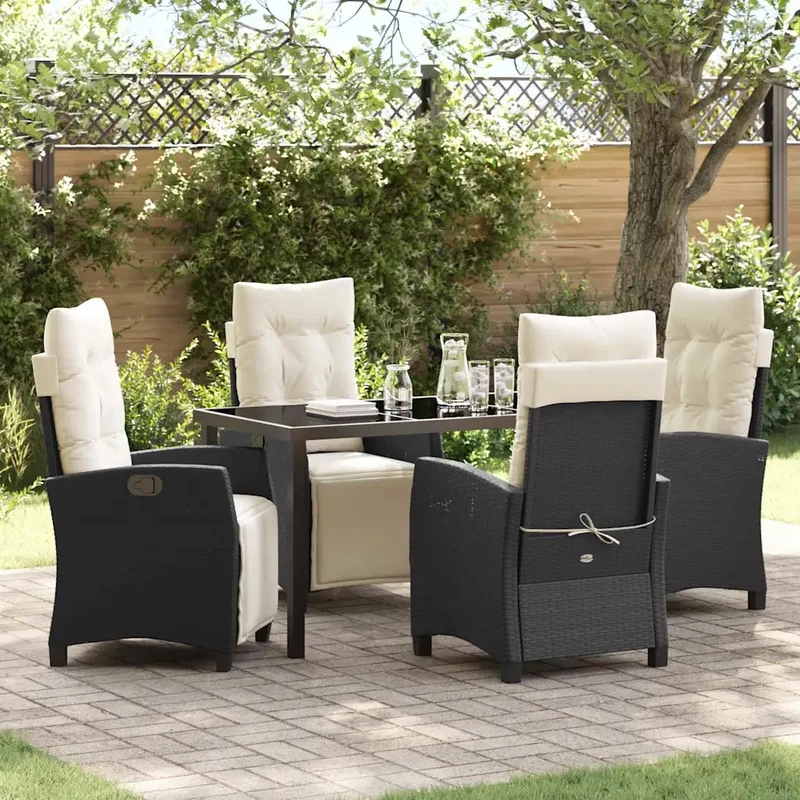 Set da Pranzo per Giardino 5 pz Nero polyrattan 3380416
