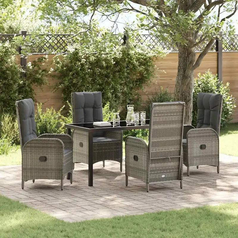 Set da Pranzo per Giardino 5 pz Grigio polyrattan 3380129