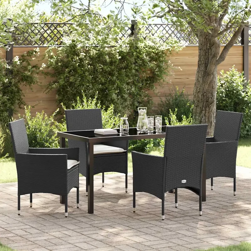 Set da Pranzo per Giardino 5 pz Nero polyrattan 3379767
