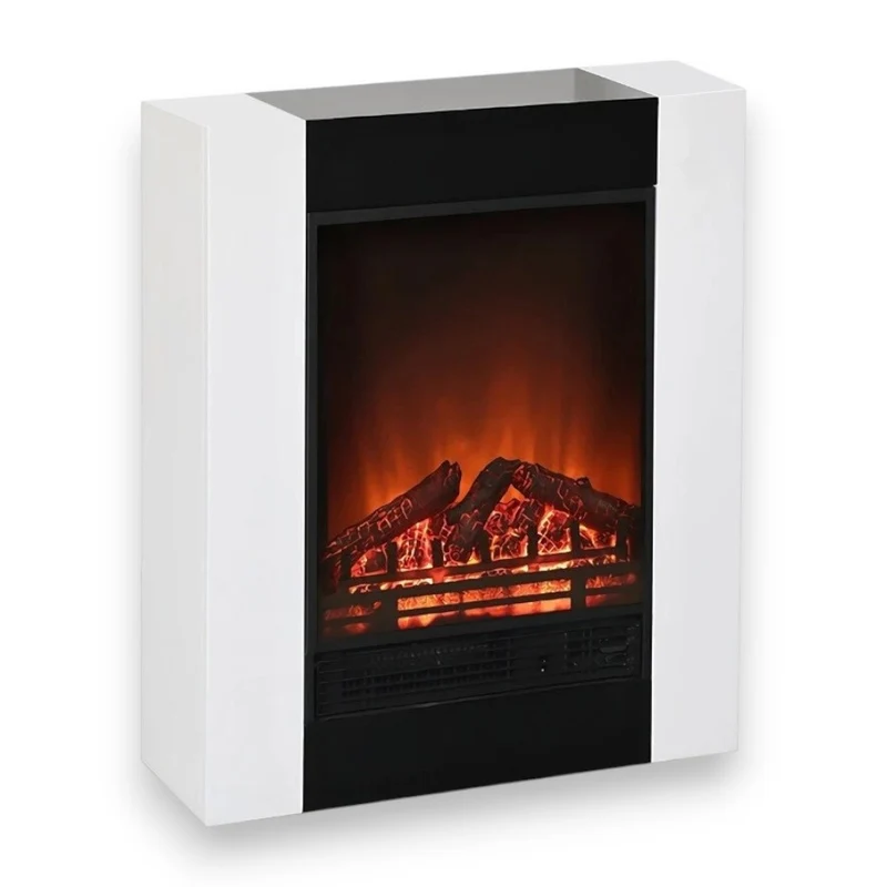 Caminetto elettrico 750-1500 Watt in acciaio e legno bianco con effetto fiamma realistica 59x23xH74 cm