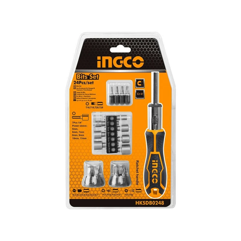 INGCO Set Cacciavite Con Inserti e Impugnatura a Cricchetto da 24 Pezzi