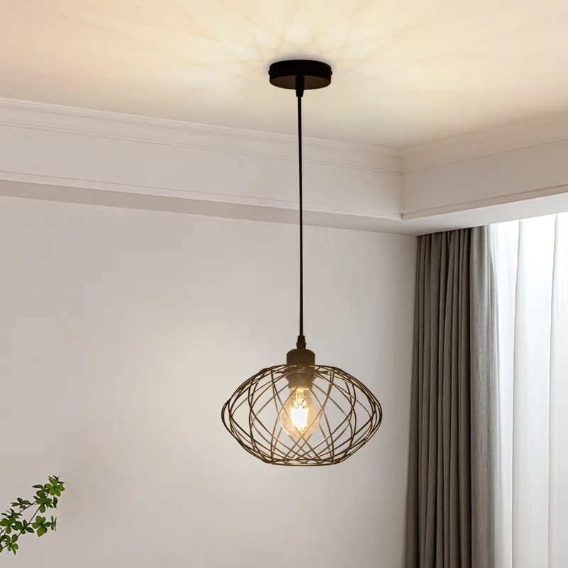 Lampada a sospensione ZMH nera da 120 cm per sala da pranzo stile gabbia retr¨° E27 (con sorgente luminosa)