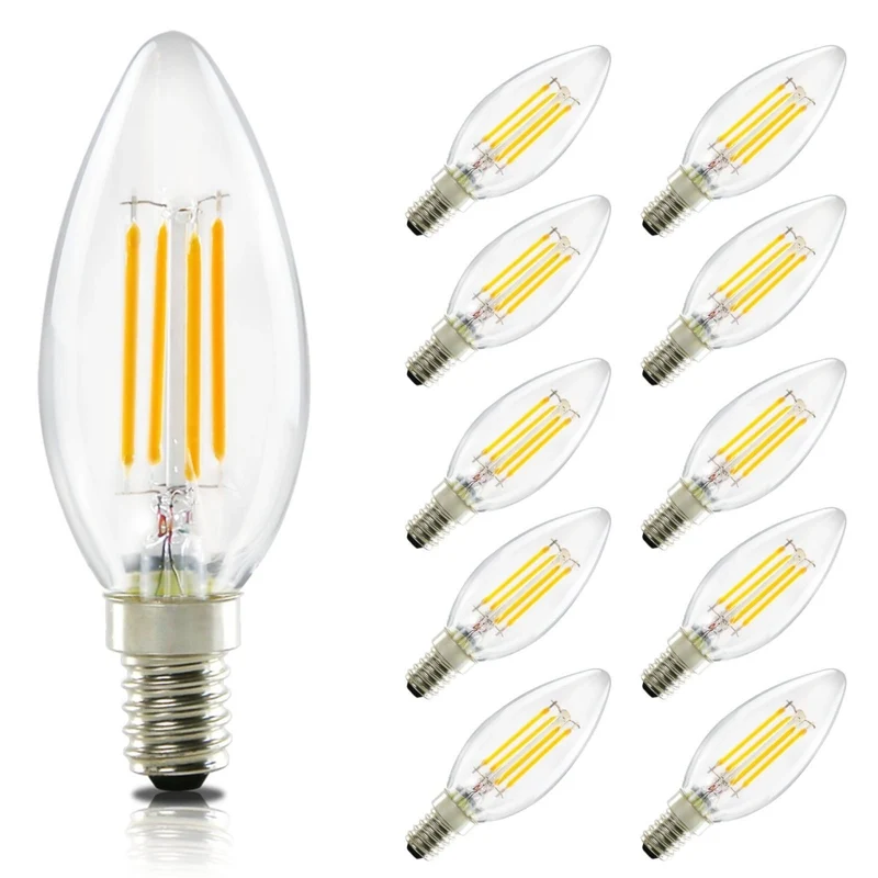 ZMH Lampadina LED E14 a candela bianco caldo 4W 2700K filamento retrò