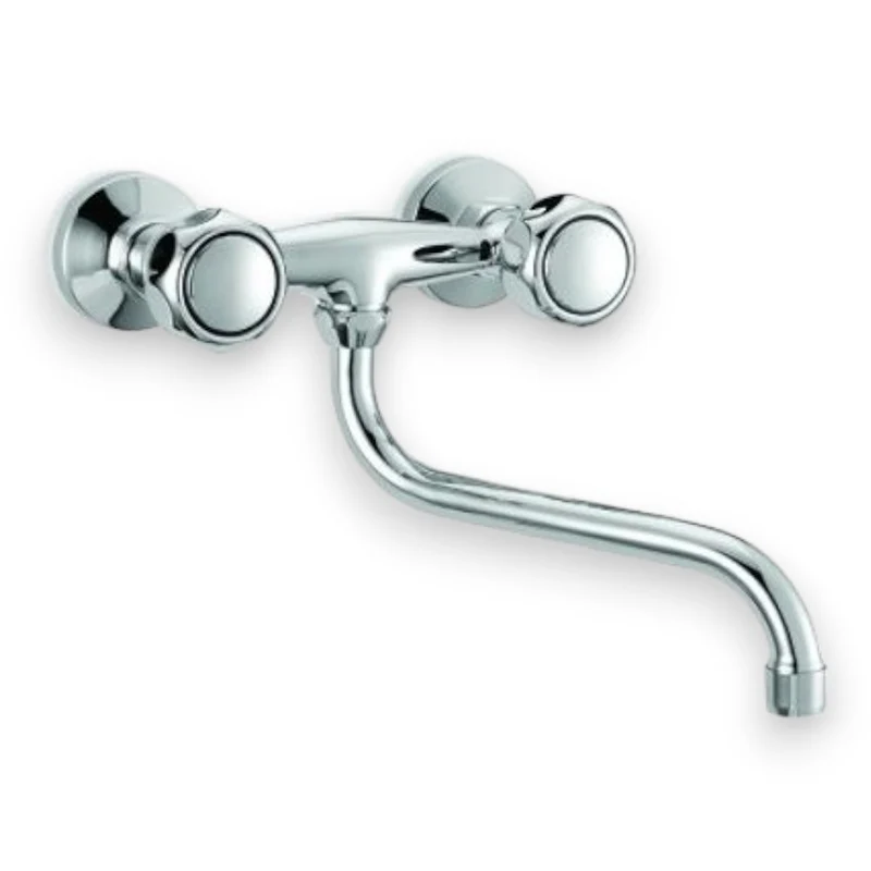 Rubinetto gruppo lavello a muro bagno in ottone cromato