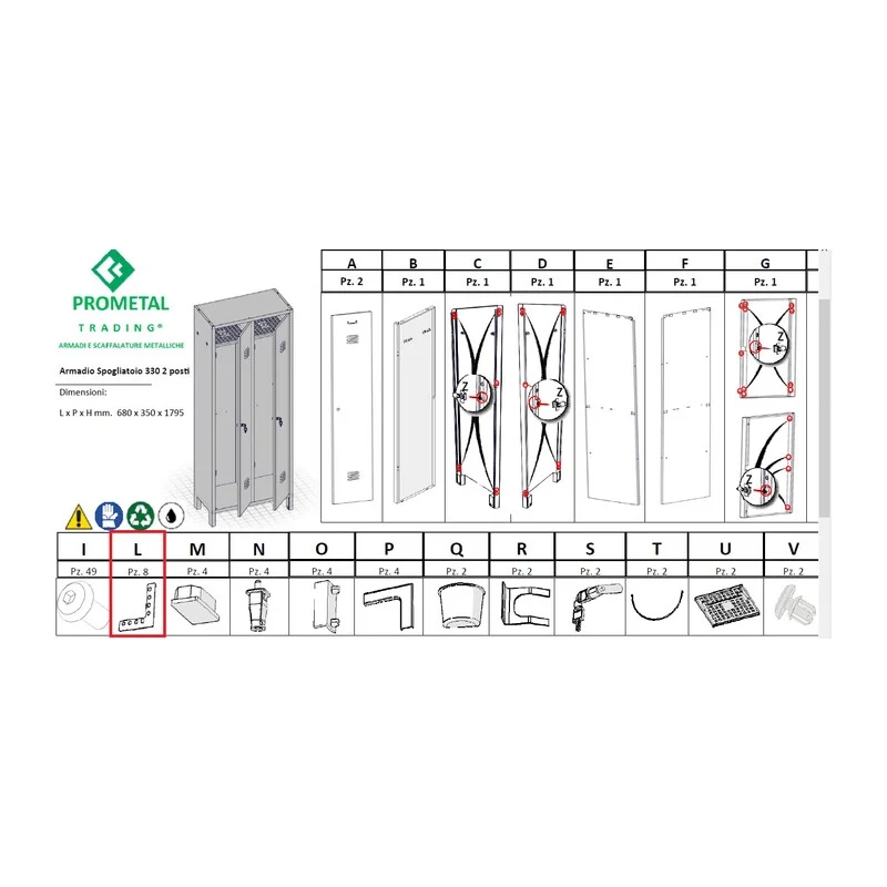 Particolare LX8 Xarmadio Spogliatoio a 2 Posti in Kit con Serratura 1