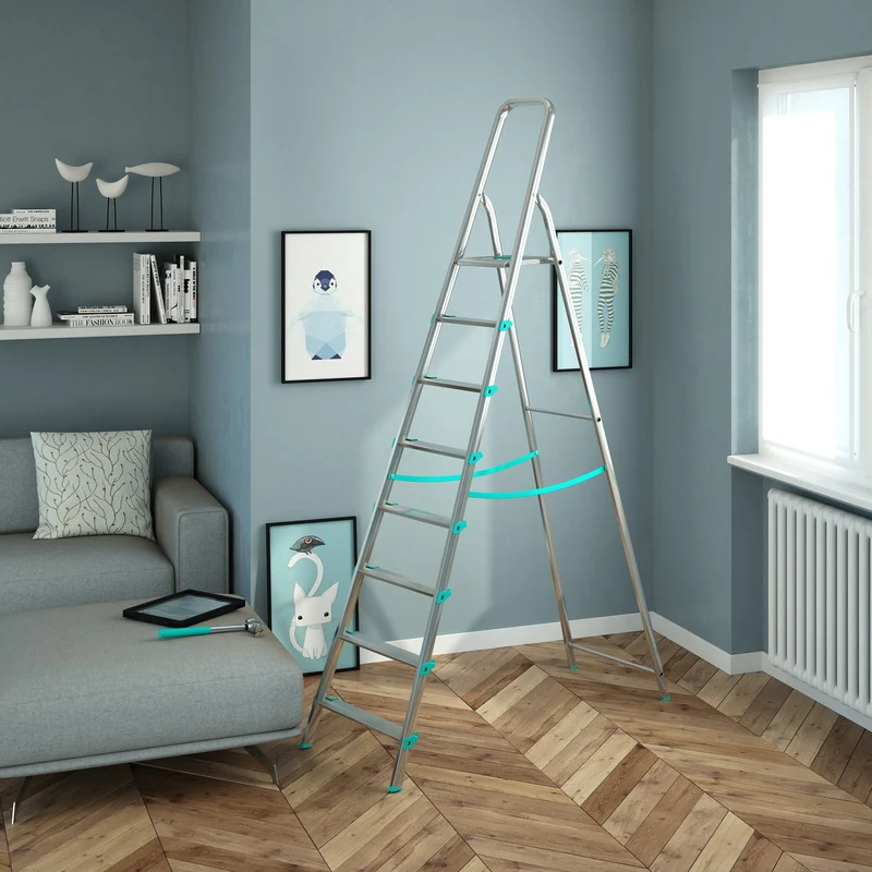Colombo LIBELLULA - Scala a pioli, 8 gradini, Scaletta Domestica Pieghevole, Altezza 174 cm, Portata max 150kg, Scaletta alluminio, Made in Italy