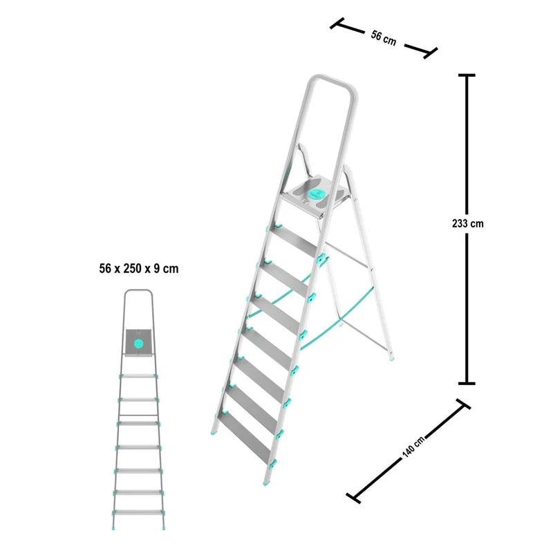 Colombo LIBELLULA - Scala a pioli, 8 gradini, Scaletta Domestica Pieghevole, Altezza 174 cm, Portata max 150kg, Scaletta alluminio, Made in Italy