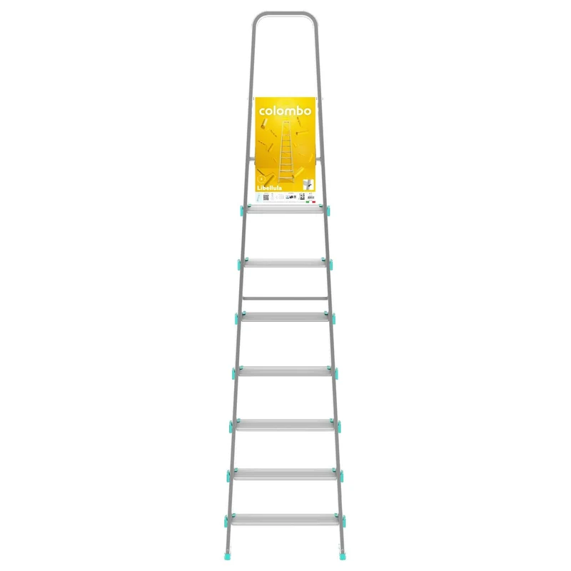Colombo LIBELLULA - Scala a pioli, 8 gradini, Scaletta Domestica Pieghevole, Altezza 174 cm, Portata max 150kg, Scaletta alluminio, Made in Italy