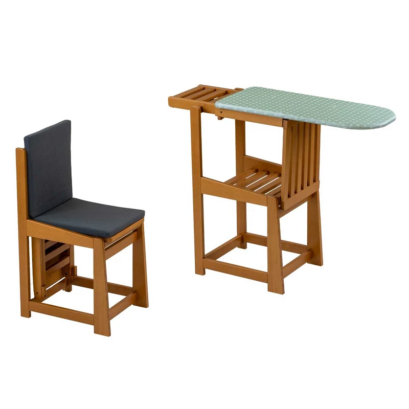ARIT SINFONIA - Asse da Stiro Sedia, 2 in 1, Asse da Stiro Salvaspazio, piano di lavoro 81x35cm, Supporto per ferro da stiro, Cuscino, Legno, Ciliegio