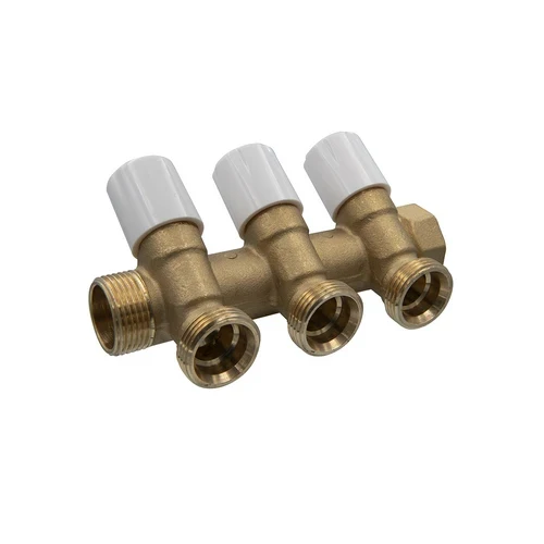 Collettore di distribuzione con vitoni di chiusura 3/4 eurocono 1 x 3/4 3 vie