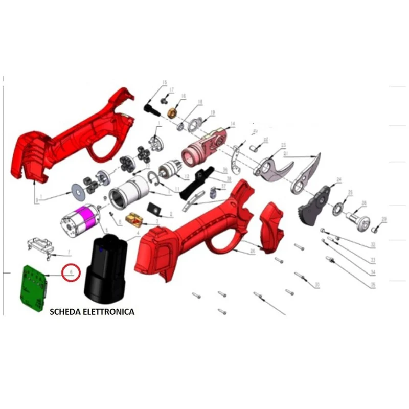 scheda elettr.forbici pota batt dj-025
