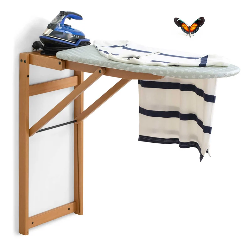Asse da stiro STIROJOLLY, Asse da stiro a muro, facile da applicare con i tasselli inclusi, piano di lavoro: 86 x 38 cm - Colore Ciliegio