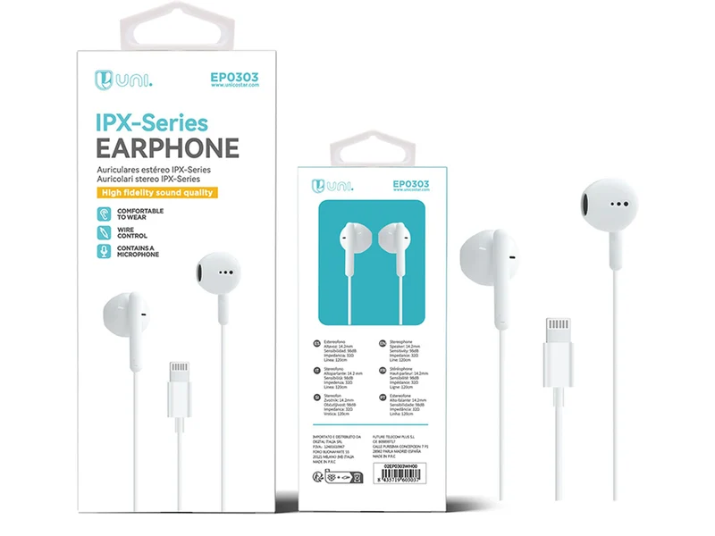 Auricolari stereo IPX bianco in tpe EP0303 - 120 cm - Unico