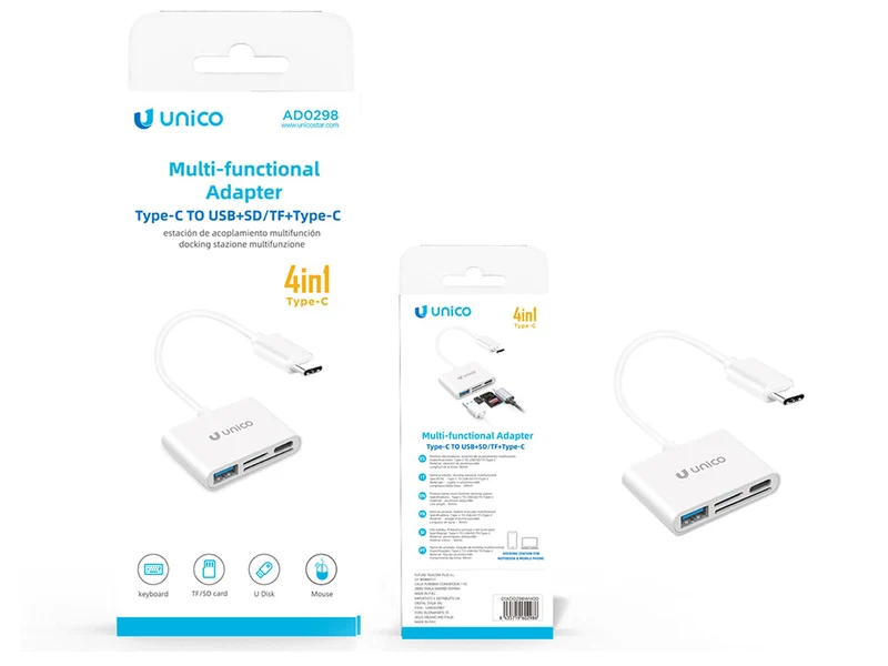 Docking stazione multifunzione 4in1 colore bianco, AD0298 - alluminio e abs - Unico