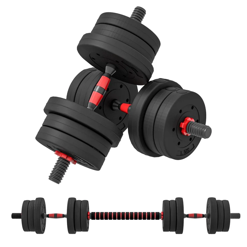 Set 2 Manubri Convertibili in Bilanciere 12 Dischi 20Kg in Acciaio e Plastica Nero