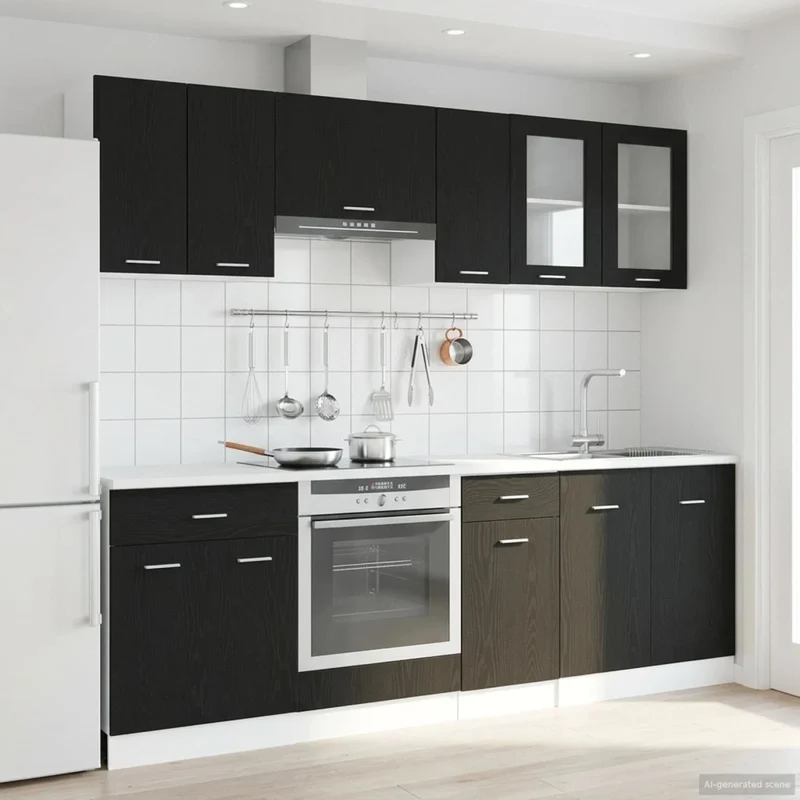 Unità Cucina Lyon 8 pz Rovere Nero Legno ingegnerizzato 3445860