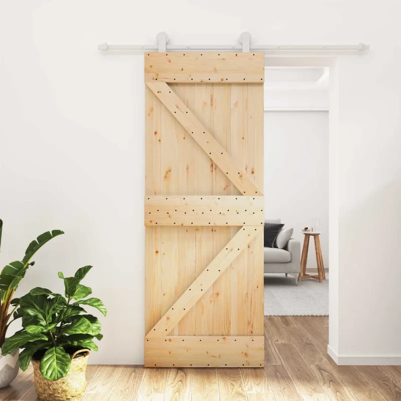 Porta scorrevole 80 x 210 cm Legno Massello di Pino 3445006