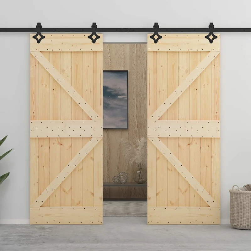 Porta scorrevole 2 pz 80 x 210 cm Legno Massello di Pino 3444872