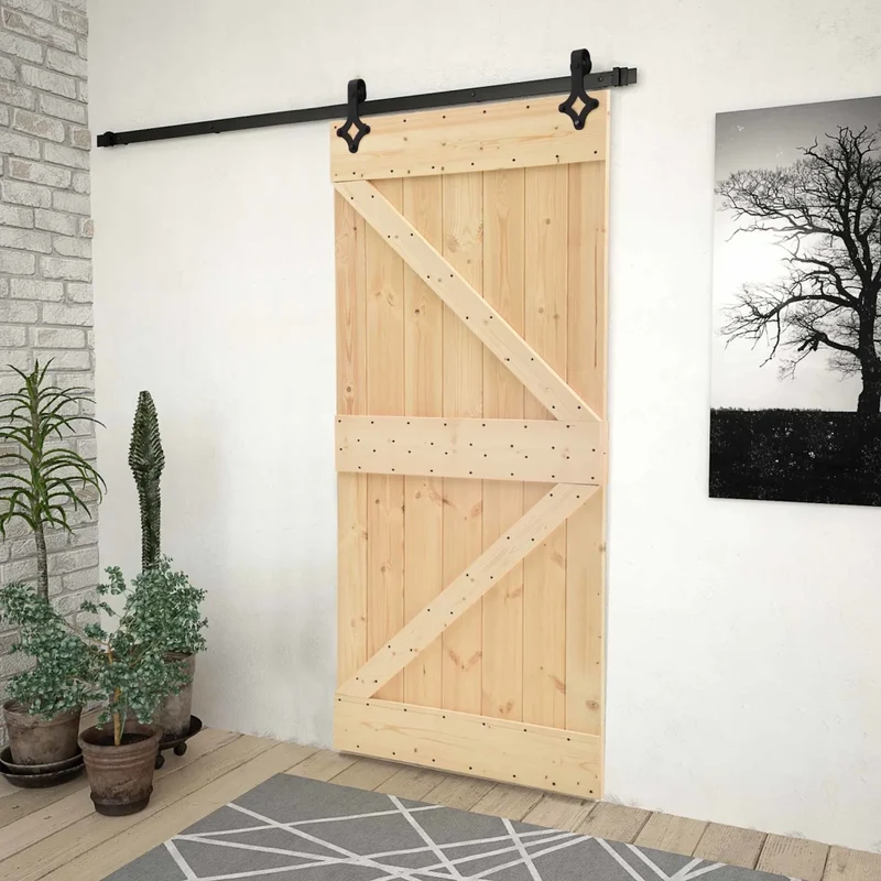 Porta scorrevole 80 x 210 cm Legno Massello di Pino 3444852