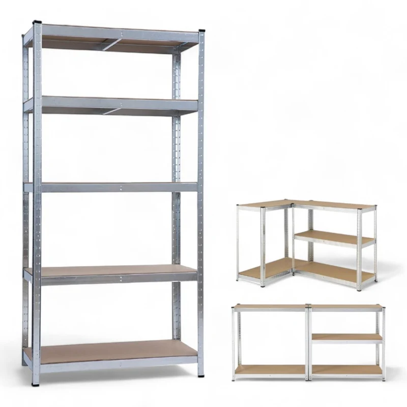 Scaffale in kit modulare in metallo zincato 5 ripiani con barre di rinforzo 90x40xH180 cm