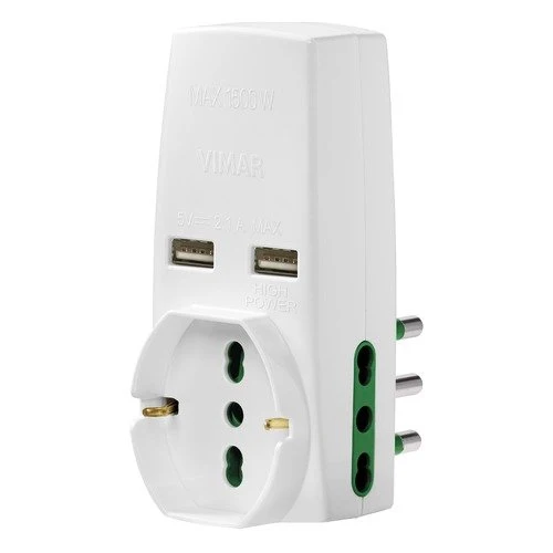 Adattatore S17+2P17/11+univ.+2USB bianco