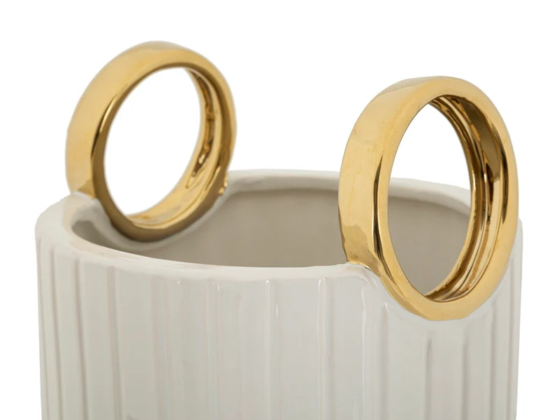Vaso Ceramica Shopping Ø18x45 cm in Ceramica Bianco e Oro