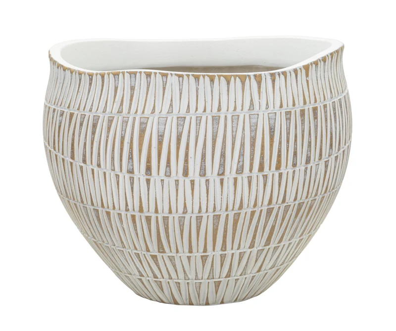 Cachepot Resina Stiky Ø26x20,5 cm in Resina Oro e Bianco
