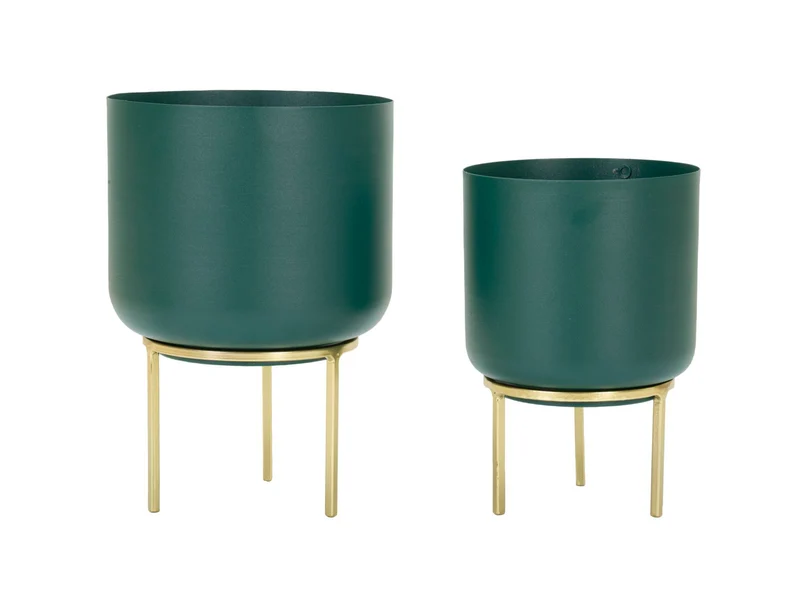 Porta Vasi Grent Set 2 Pz Ø20x29 cm - Ø16x24 cm in Ferro Verde e Oro