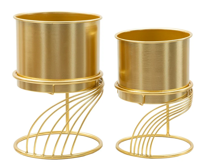 Porta Vasi Coppia Spirally Ø23x35 cm - Ø20x30 cm in Ferro Oro