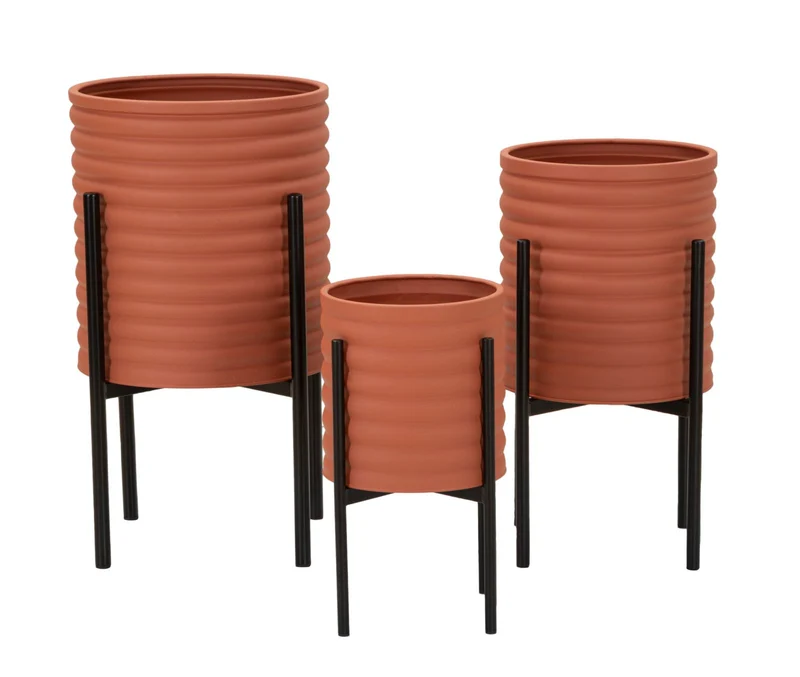 Porta Vasi Milly Tris Ø36x56,5 cm - Ø30x48,5 cm - Ø24x37,5 cm in Ferro Rosso mattone e Nero
