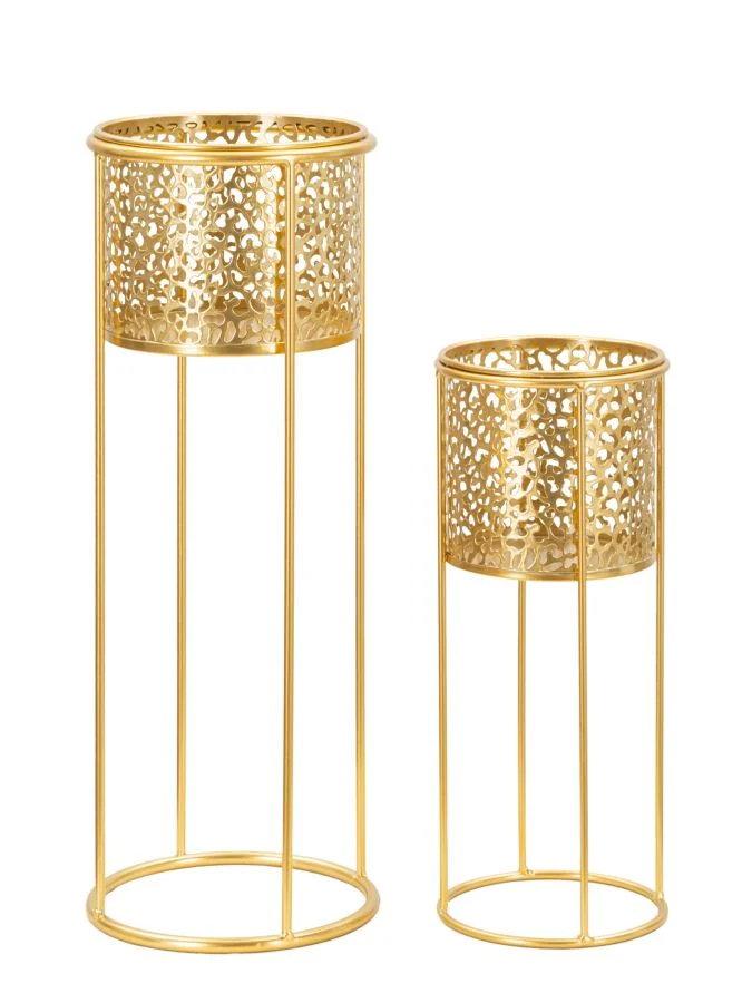 Porta Vasi Nat Coppia Ø17x46 cm - Ø14x34 cm in Ferro Oro