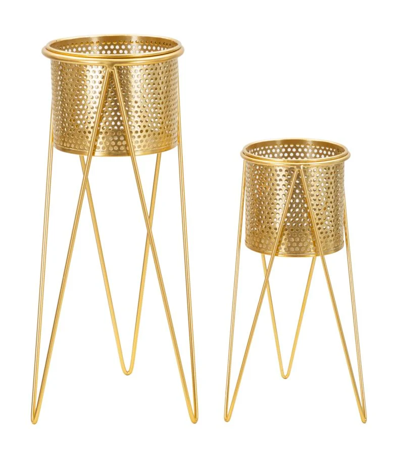 Porta Vasi Glat Coppia 21x20x46 cm - 18x18x32 cm in Ferro Oro