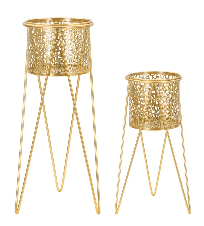 Porta Vasi Glod Coppia 21x20x46 cm - 18x18x32 cm in Ferro Oro