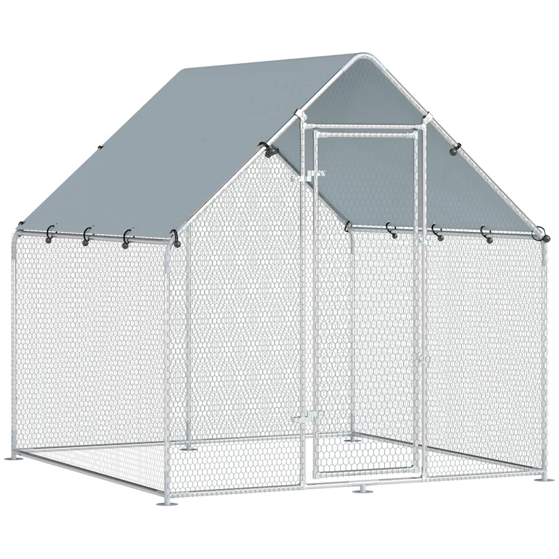 Pollaio per Galline da Esterno 200x200x200 cm con Tetto e Serrature in Acciaio Zincato Argento