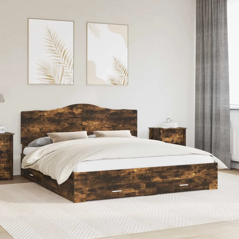 Struttura del letto con cassetto Rovere fumé 200 x 200 cm 3413566