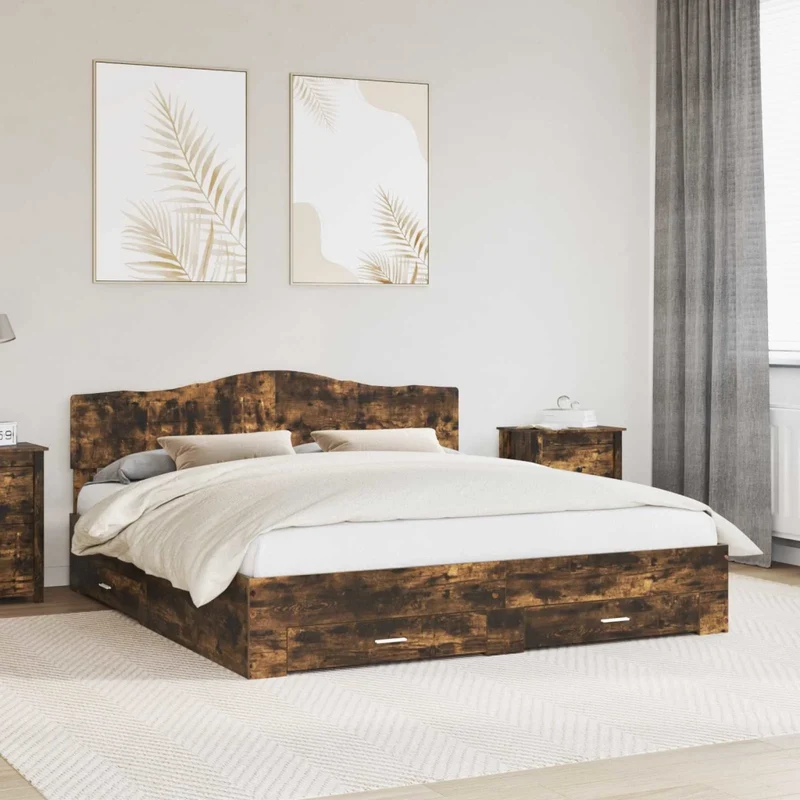 Struttura del letto con cassetto Rovere fumé 200 x 200 cm 3413156