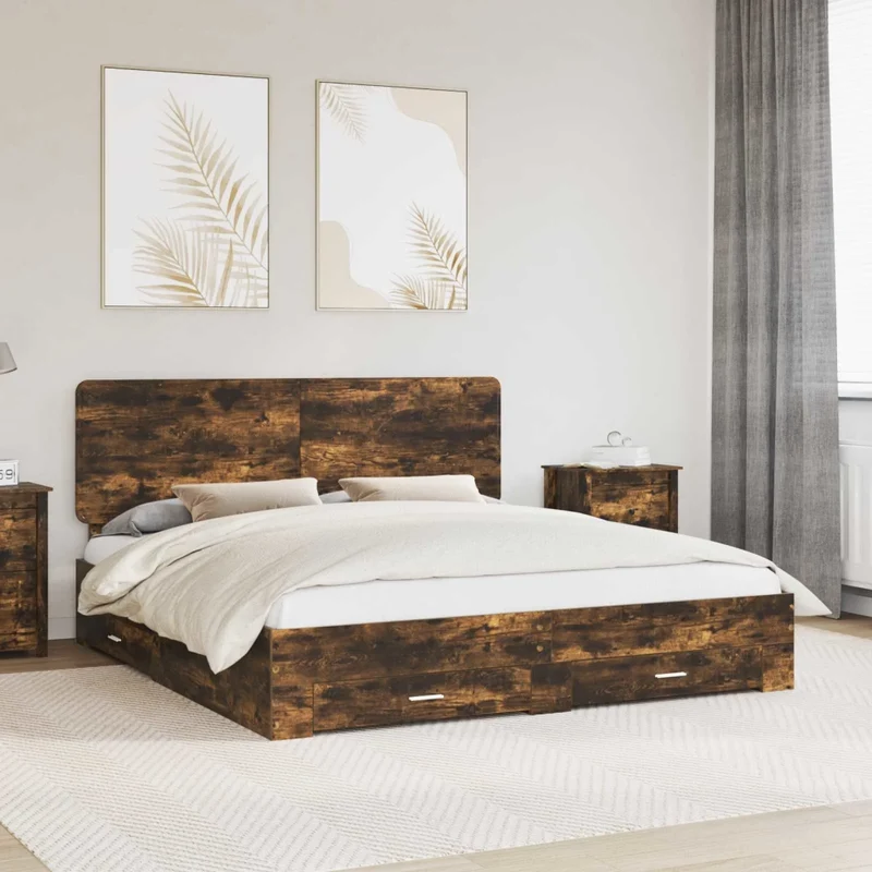 Struttura del letto con cassetto Rovere fumé 200 x 200 cm 3412746